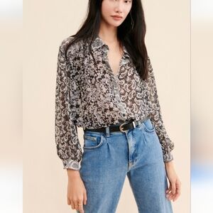 Free People Danni Button down blouse snake print‎ floral top